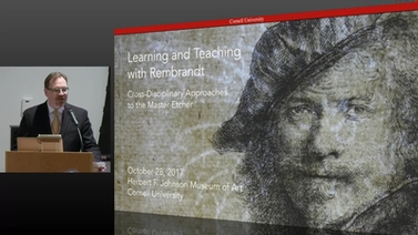 title slide shows portrait of Rembrandt with symposium title 'Learning and Teaching with Rembrandt'