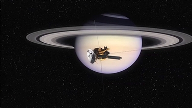 satellite in orbit around Saturn