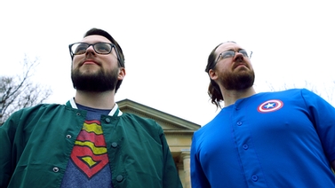 Ryan Hearn and Jospeh Rhyne in superhero shirts